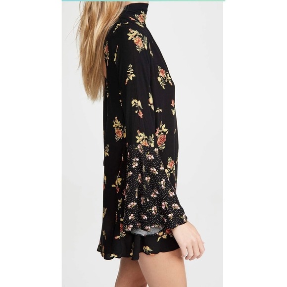 NWOT Free People Tate Floral print mock neck tunic mini dress open back bow L - Picture 3 of 12